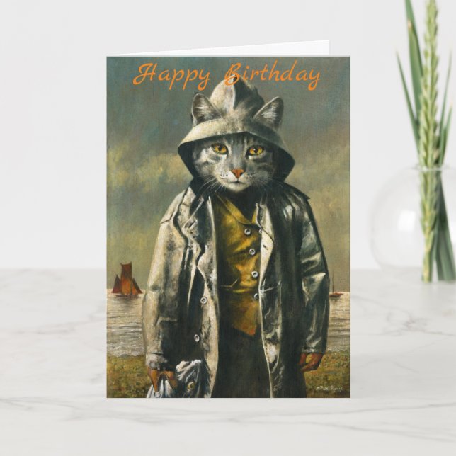 Nautical Cat Birthday Card Kort (Framsida)