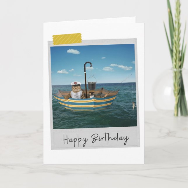 Nautical Cat Funny Birthday Card Kort (Framsida)