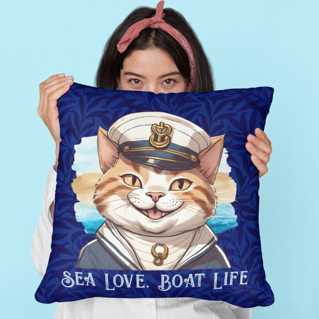 Nautical Cat Gifts for Boat Owners Sailor Boater Kudde (Nautical Cat Gifts for Boat Owners Sailors Boater)