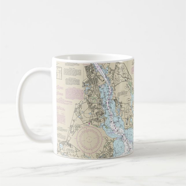 Nautical Chart 13221 i Narragansett Bay Kaffemugg (Vänster)