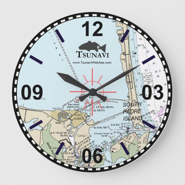Nautical Chart Wall Clock - Södra Padre Island Stor Klocka (Framsida)