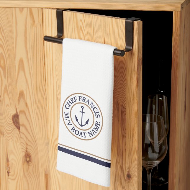 Nautical Chef Anchor Logotyp Kitchen Towel Kökshandduk (Thirds Fold)