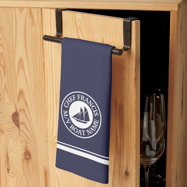 Nautical Chef Sailboat Logotyp Kitchen Towel Kökshandduk (Thirds Fold)