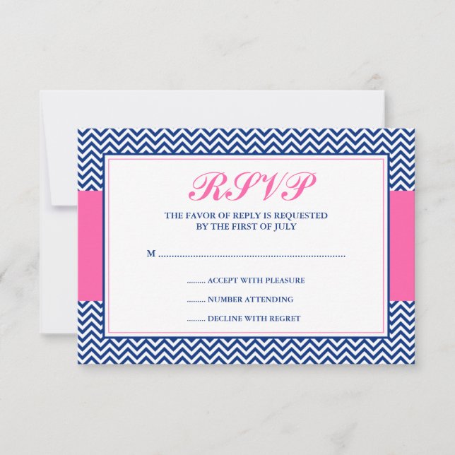 Nautical Chevron Anchor Blue Rosa Responcard OSA Kort (Framsida)