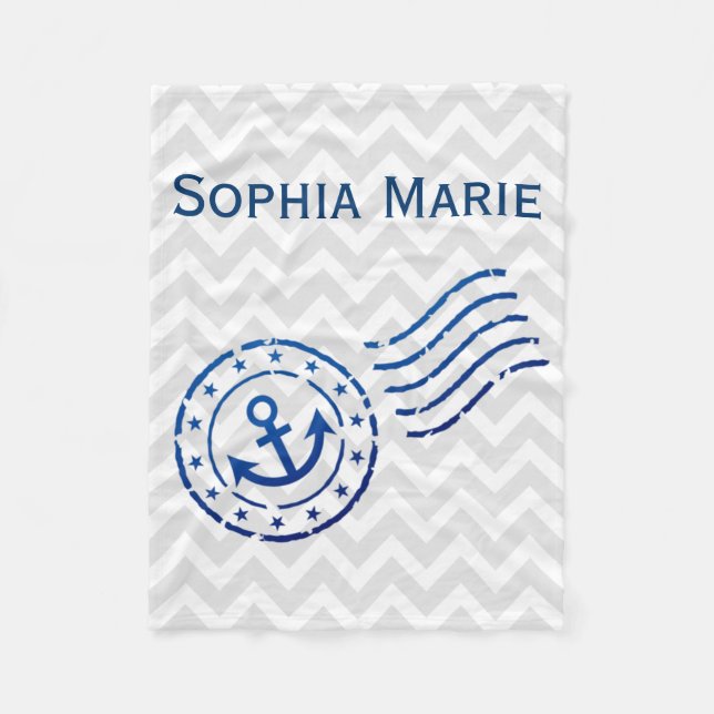 Nautical Chevron & Anchor Seal Fleecefilt (Framsidan)