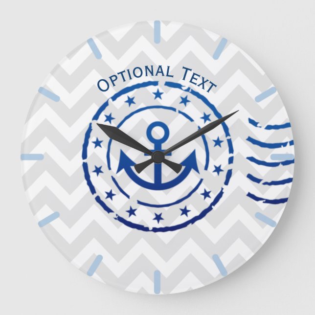 Nautical Chevron & Anchor Seal Stor Klocka (Framsida)