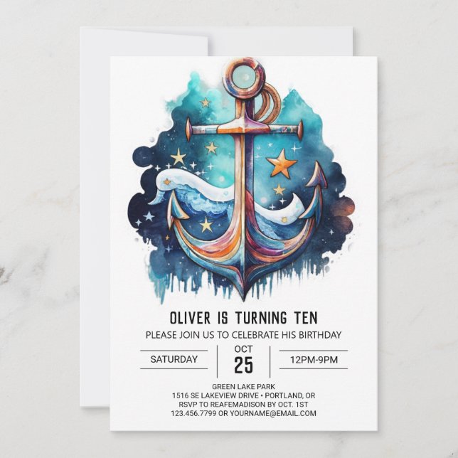 Nautical Chic Anchor Birthday Inbjudningar (Framsida)
