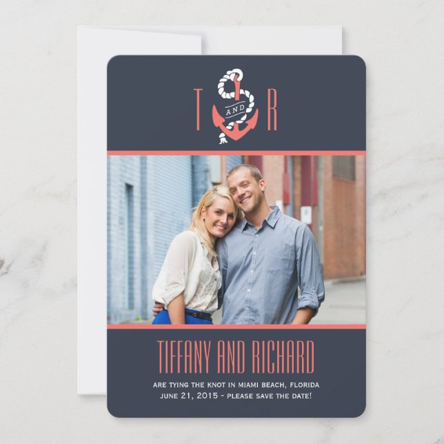 Nautical Chic Bröllop spara datum Card Spara Datumet (Framsida)