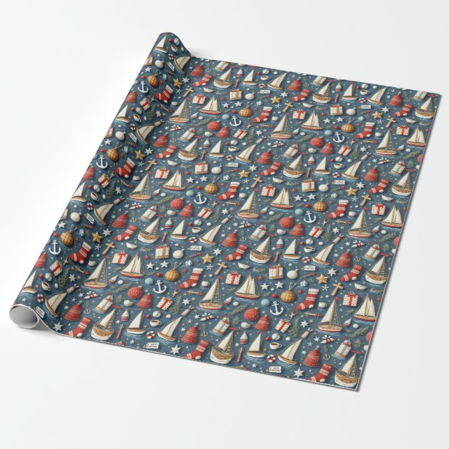 Nautical Christmas Gift Wrapping Paper  Presentpapper (Utrullad)