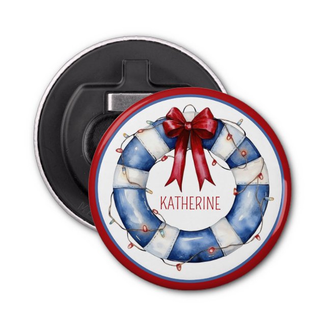Nautical Christmas Life Preserver With Bow Flasköppnare (Framsidan)