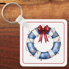 Nautical Christmas Life Preserver With Bow Nyckelring