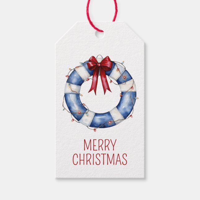 Nautical Christmas Life Preserver With Bow Presentetikett (Framsidan)