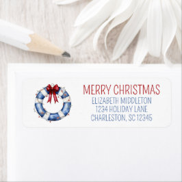 Nautical Christmas Life Preserver With Bow Returadress Etikett