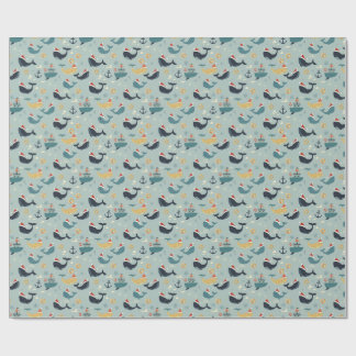 Nautical Christmas Wrapping Paper Featuring Whales Presentpapper