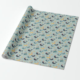 Nautical Christmas Wrapping Paper Featuring Whales Presentpapper