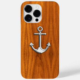 Nautical Chrome Anchor på Teak Wood Print