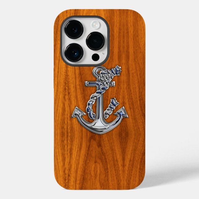 Nautical Chrome Anchor på Teak Wood Print (Baksida)