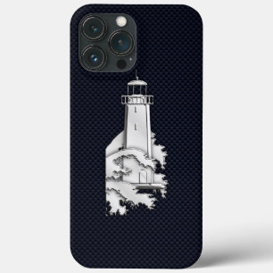 Nautical Chrome Lighthouse on Carbon Fiber Print