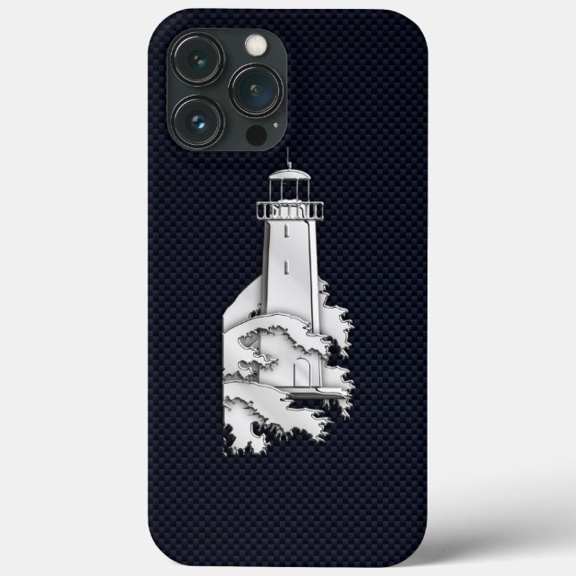 Nautical Chrome Lighthouse on Carbon Fiber Print (Baksida)