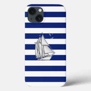 Nautical Chrome Segelbåt på Rand-utskrift i marink