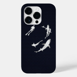 Nautical Chrome Sharks on Carbon Fiber Print