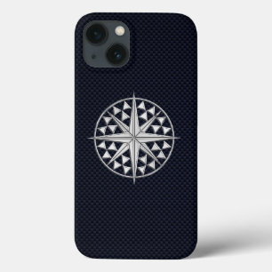 Nautical Chrome Star Compass on Carbon Fiber Print