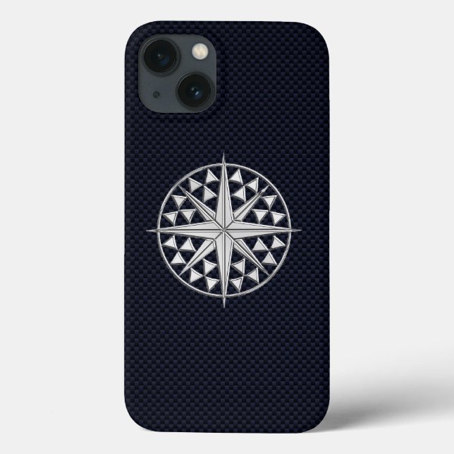 Nautical Chrome Star Compass on Carbon Fiber Print (Baksida)