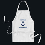 Nautical Classic anchor Captain eller Boat Namn Na Förkläde<br><div class="desc">En nautisk ankare med Personlig kapten eller annan titel och Namn eller annan anpassningsbar i marblått på Vuxen BBQ-Chefs Apron. Gör en underbar gåva och konversation till biet för tillfälle.</div>