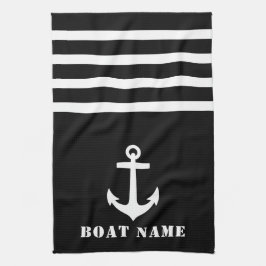 Nautical Classic Anchor Your Boat Namn Black White Kökshandduk