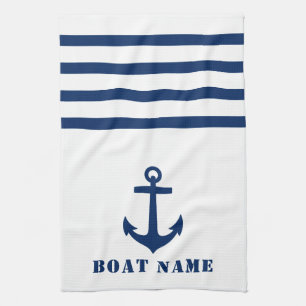 Nautical Classic Anchor Your Boat Namn Blue Rand Kökshandduk