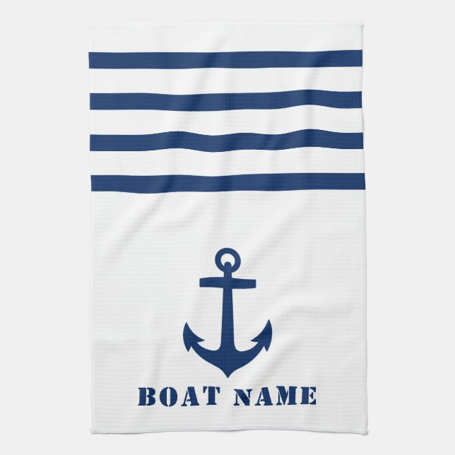 Nautical Classic Anchor Your Boat Namn Blue Rand Kökshandduk (Vertikal)