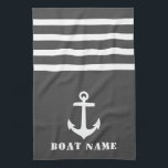 Nautical Classic Anchor Your Boat Namn Grått White Kökshandduk<br><div class="desc">Anpassningsbar Nautical Classic Anchor med din Personlig Boat Namn på ett Grått-kökshandduk med Snyggt med White rand.</div>