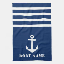 Nautical Classic Anchor Your Boat Namn Navy Blue Kökshandduk