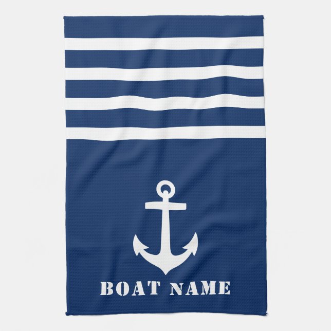 Nautical Classic Anchor Your Boat Namn Navy Blue Kökshandduk (Vertikal)