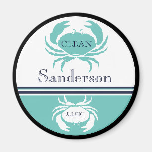 Nautical Clean Dirty Dishwasher Teal Blue Magnet