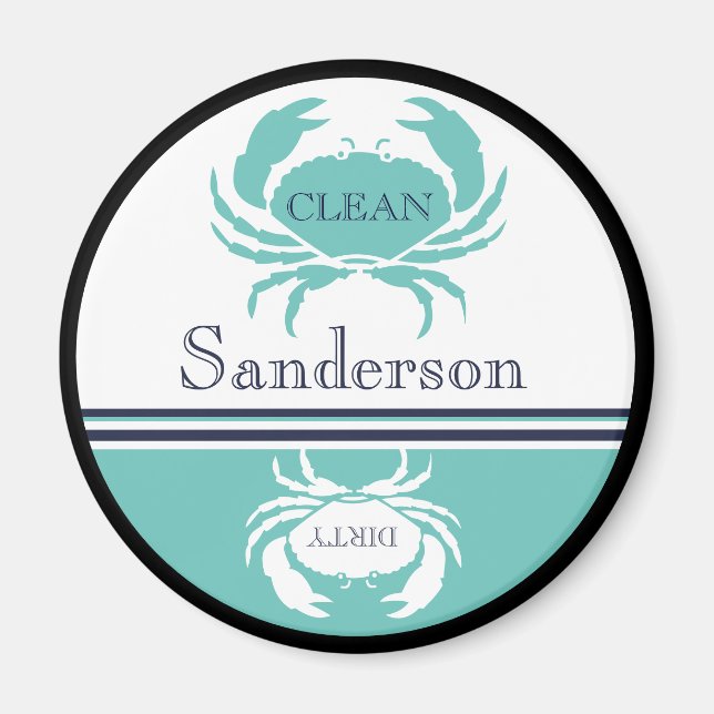 Nautical Clean Dirty Dishwasher Teal Blue Magnet (Framsidan)