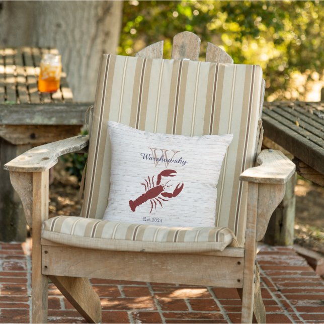Nautical Coastal Red Lobster Rustic Wood White Kudde (Stol)