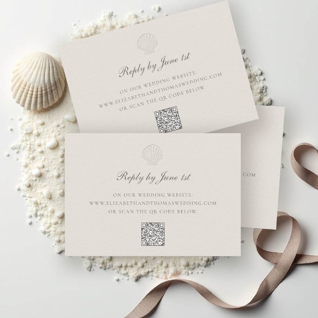 Nautical Coastal Snäcka QR Ecru Bröllop Response (nautical wedding rsvp reply coastal modern classic formal traditional shell ecru elegant)