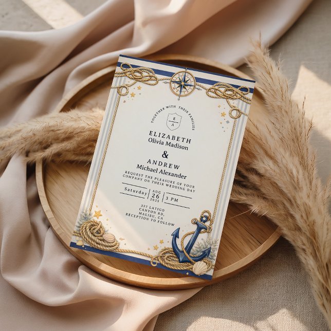 Nautical Compass Anchor Wedding Inbjudningar (Skapare uppladdad)