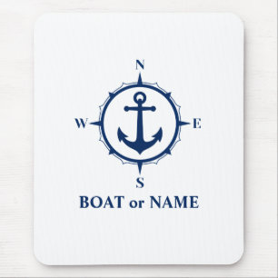 Nautical Compass Anchor Your Boat eller Namn Blue Musmatta
