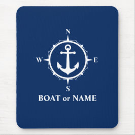 Nautical Compass Anchor Your Boat eller Namn Navy Musmatta