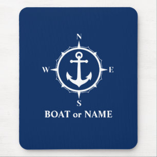 Nautical Compass Anchor Your Boat eller Namn Navy Musmatta