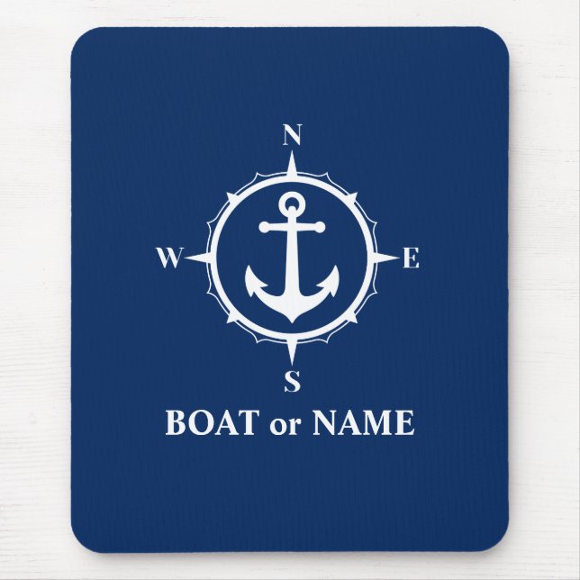 Nautical Compass Anchor Your Boat eller Namn Navy Musmatta (Framsidan)
