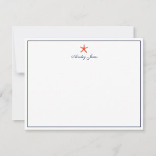 Nautical Coral & Navy Starfish Personlig Tack Kort