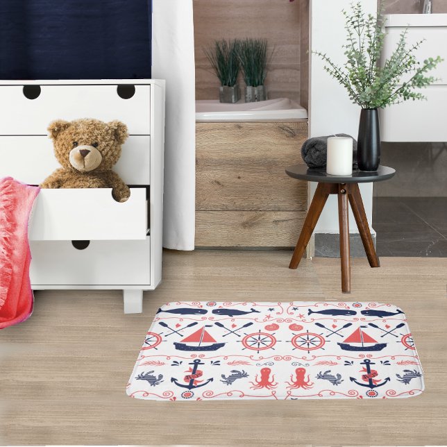 Nautical Coral Orange Navy Whales Ropes and Banner Badrumsmatta (Skapare uppladdad)