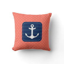 Nautical Coral Polka Dot Mönster Navy Blue Anchor