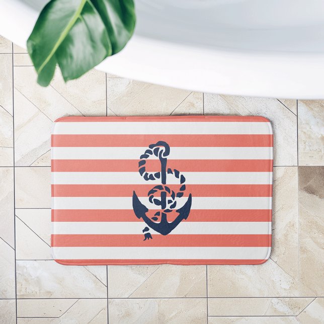 Nautical Coral Rand & Navy Anchor Badrumsmatta (Skapare uppladdad)