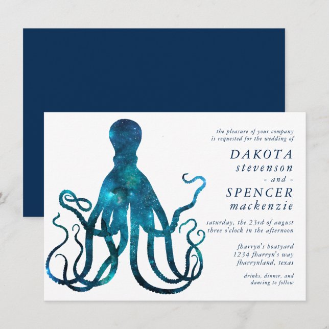 Nautical Cosmic Octopus | Marina Sea Life Bröllop Inbjudningar (Fram/baksida)