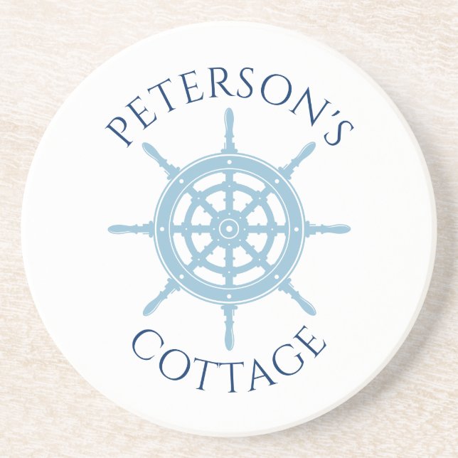 Nautical Cottage Navy Blue Personlig Namn Underlägg (Framsidan)