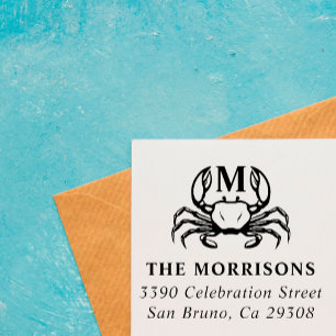 Nautical Crab Monogram Family Namn Returadress Självfärgande Stämpel